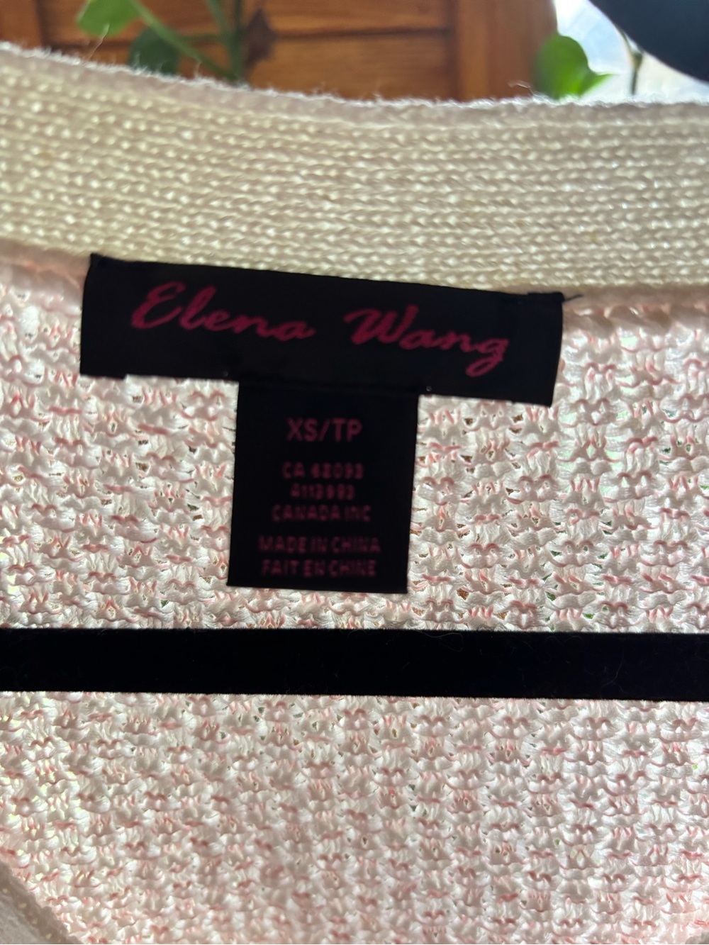 Light Pink Crochet V-Neck Cardigan with Contrast Trim - Picture 3 of 6